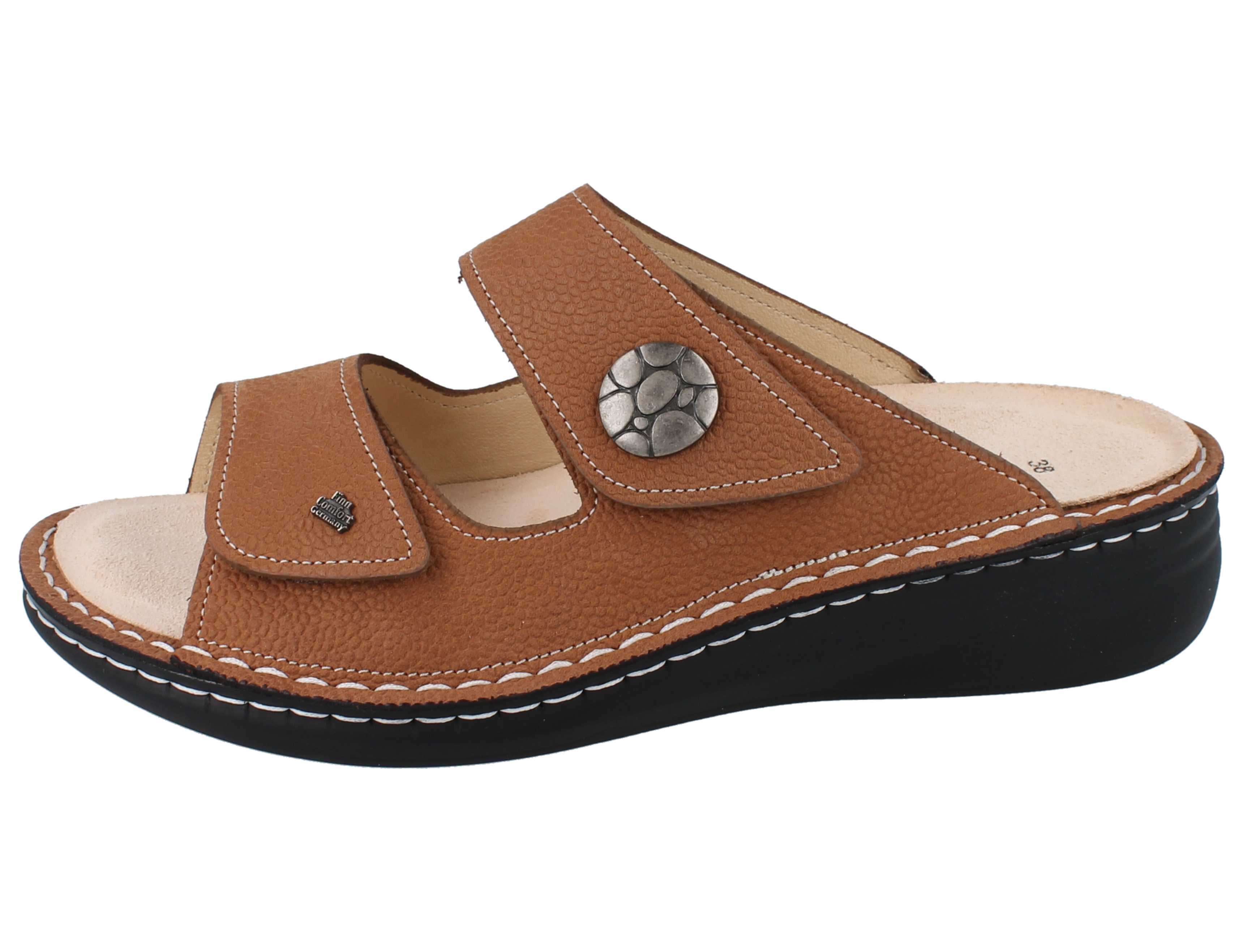 Finn Comfort FINN COMFORT Moorea Damen Pantolette brandy genarbtes Nubukleder - Pantolette Wechselfußbett