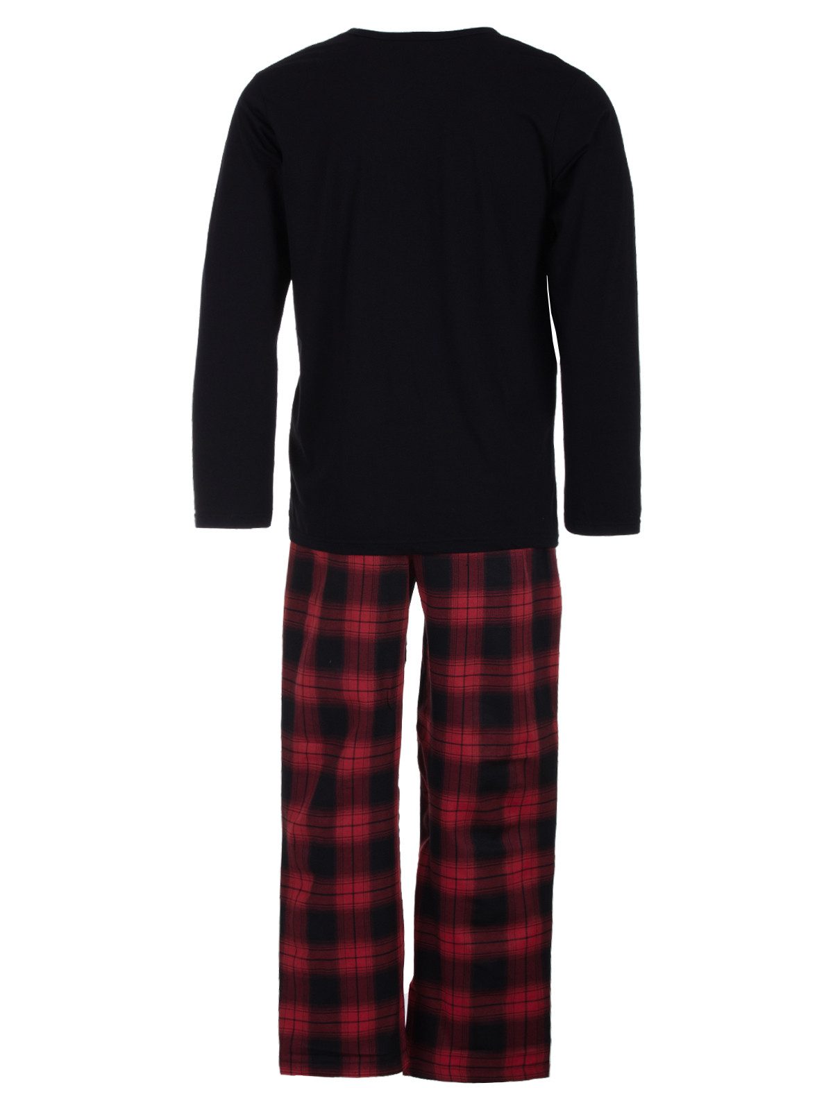Henry Terre Pyjama Langarm - Karo Hose Shirt Unifarben mit Schriftzug Knopfleiste – Bild 5 von 5