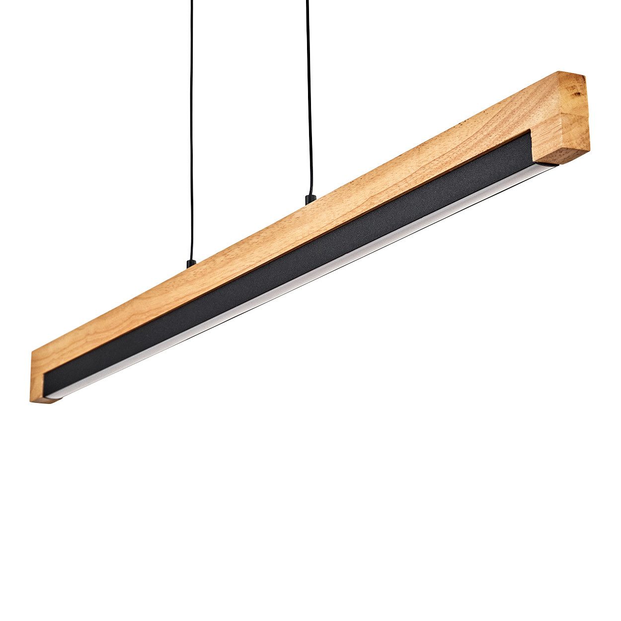 hofstein Hängeleuchte Hängelampe aus Metall/Holz/Kunststoff in Schwarz/Natur/Weiß, LED wechselbar, 3000 Kelvin, skandinavisches Design, Höhe max. 119cm, 24 W, 2800 Lumen, 3000 Kelvin