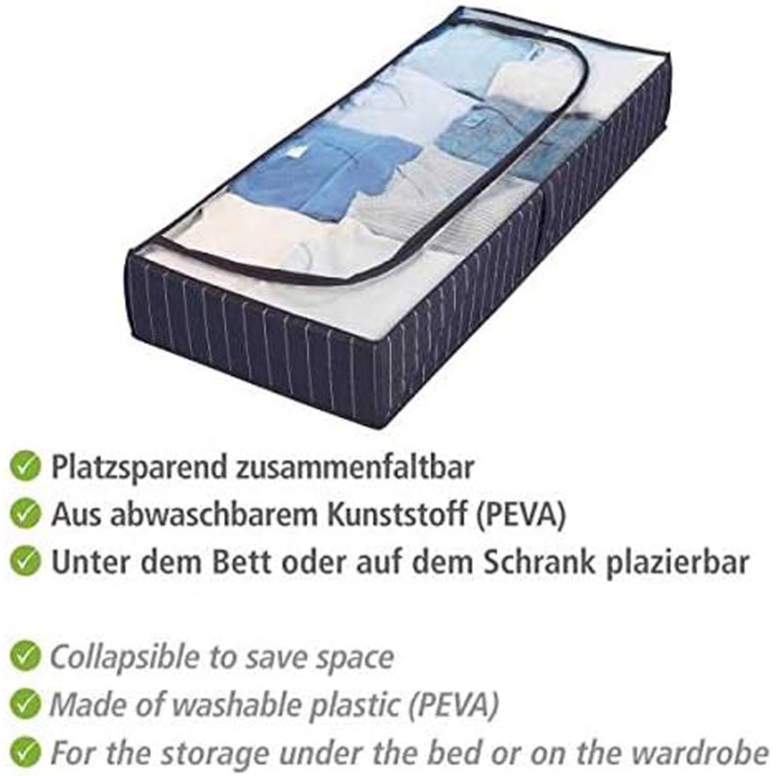 WENKO Unterbettkommode Unterbett-Aufbewahrungstasche Kommode Aufbewahrung (1 St), mit Sichtfenster Blau 105 x 15 x 45 cm