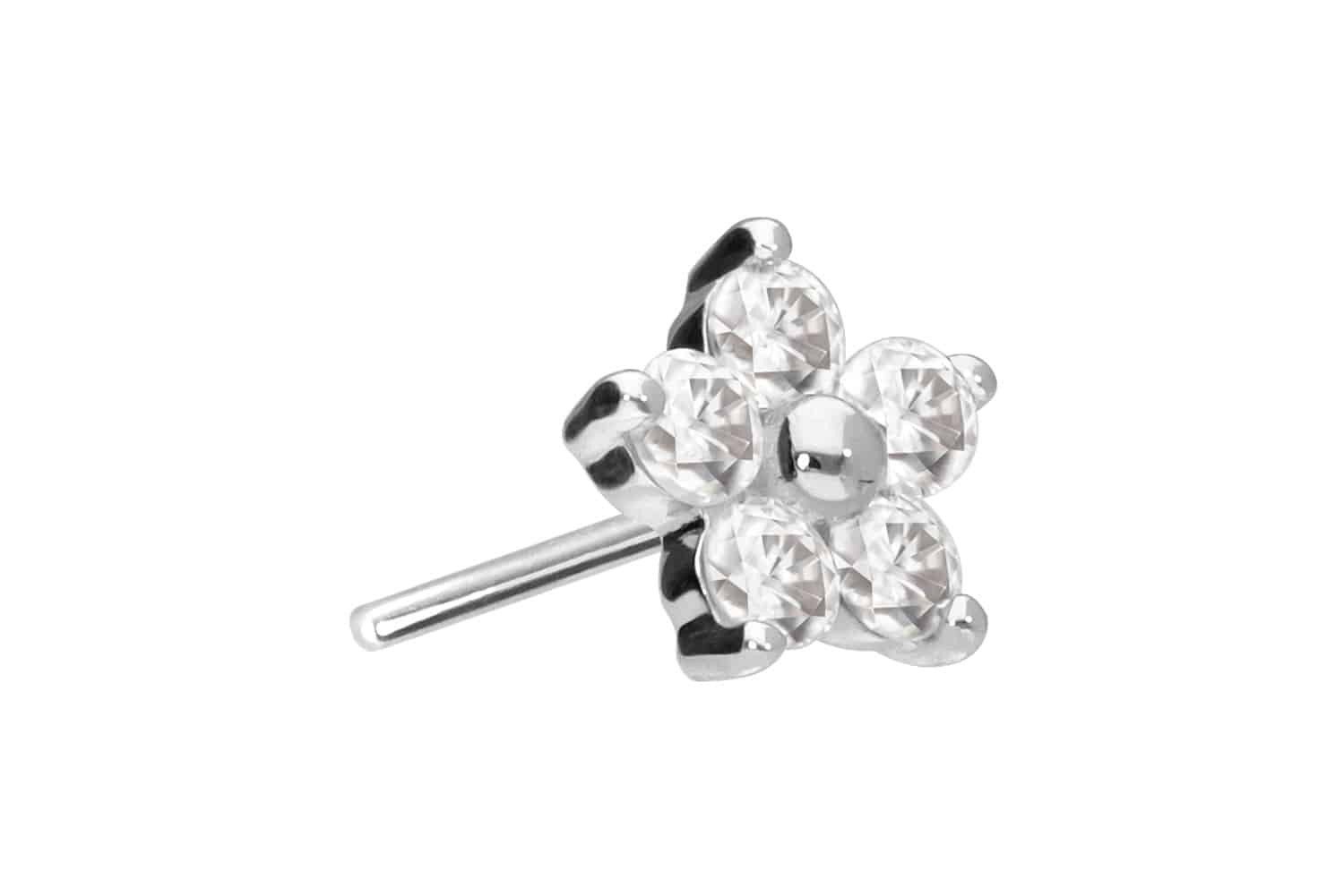 Piercing-Set 14 Karat Gold Aufsatz mit Titan Push Pin MOISSANIT-BLUME