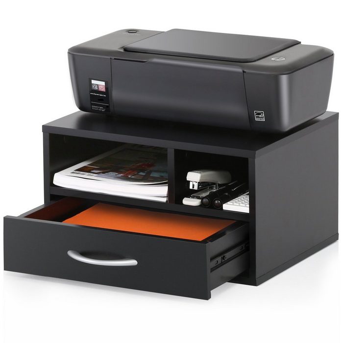 FITUEYES Druckertisch Druckerständer Holz Schwarz mit 2 Fächern 1 Schublade Schreibtisch Organizer für Büro und Zuhause 40x30x22cm