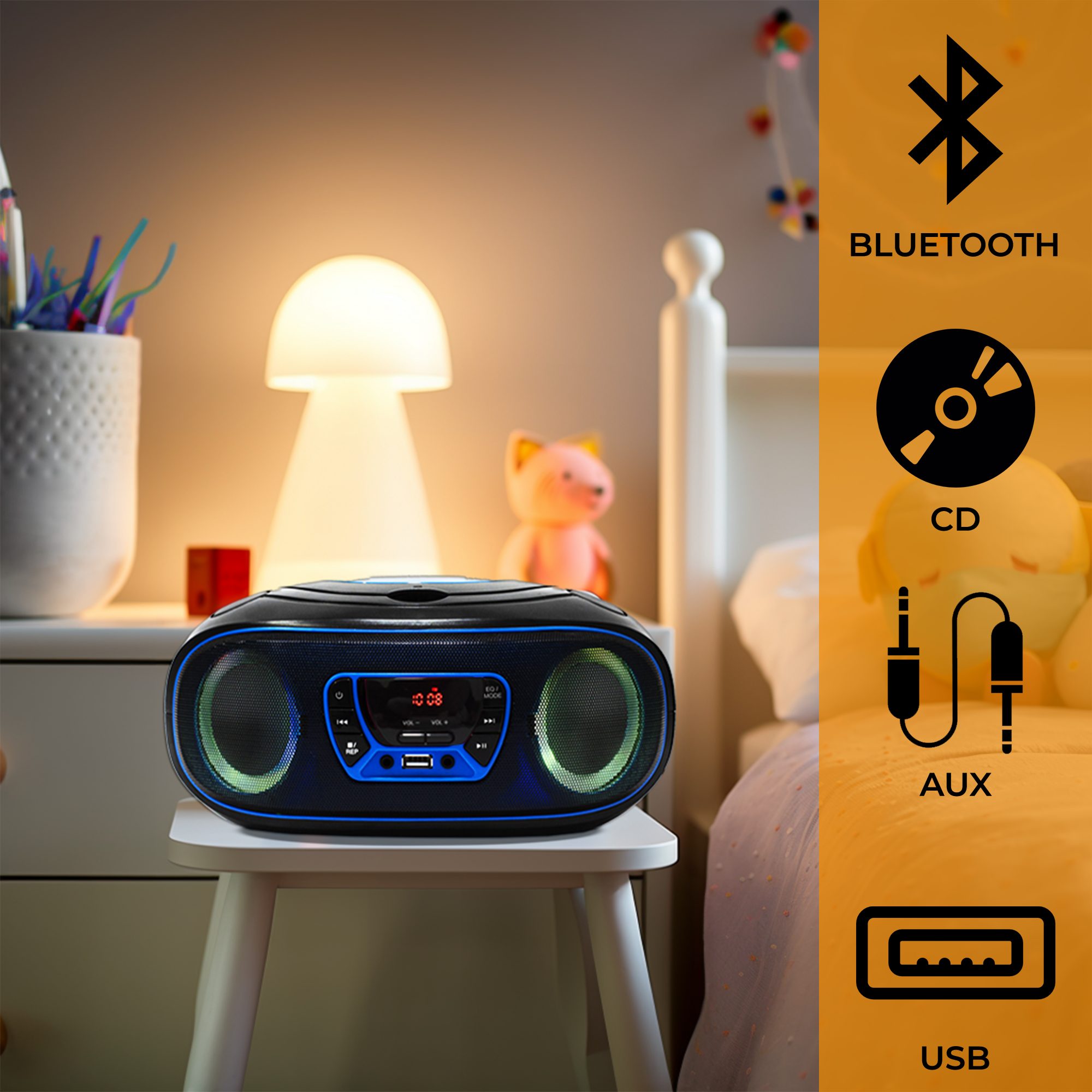 Denver TCL-212BTBU CD-Player (LED-Beleuchtung in Lautsprechergittern, Bluetooth, USB & AUX, CD/FM, LED-Beleuchtung in Lautsprechergittern, Bluetooth, USB & AUX, CD/FM)