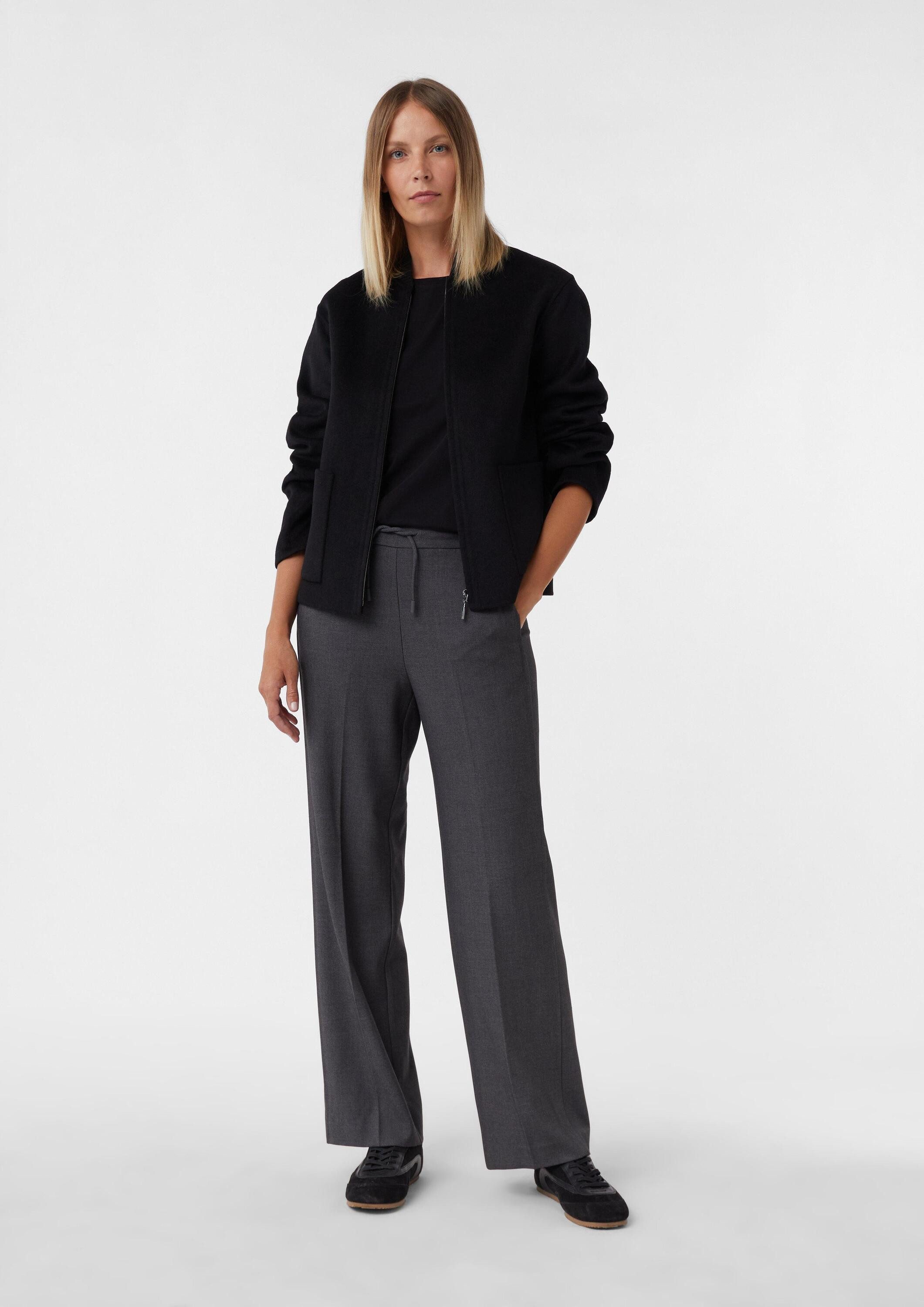 comma Chinos Hose Melierte Wide-Leg-Hose mit Elastikbund