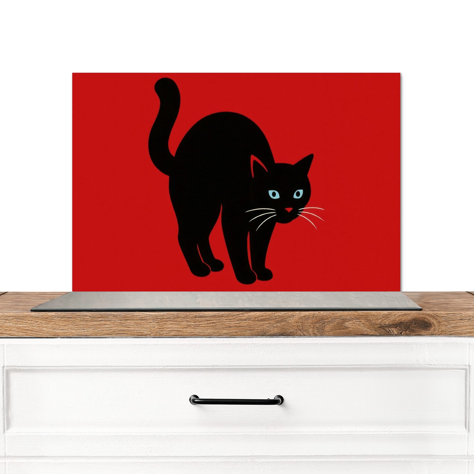 KitchenYeah Küchenrückwand Katze - Schwarz - Schwanz, (1-tlg), Spritzschutz Küche, Küchendeko, 60x40 cm