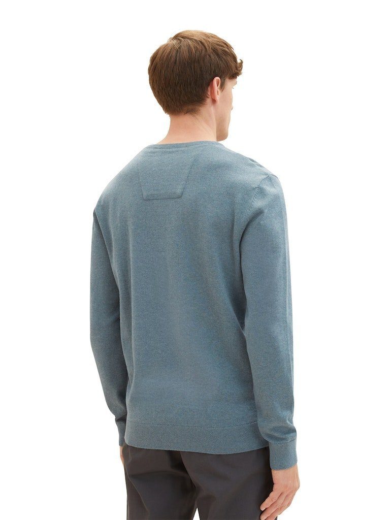 TOM TAILOR Sweatshirt Sweater 32714 V-Neck Dark Teal Dusty Melange Basic (1-tlg)