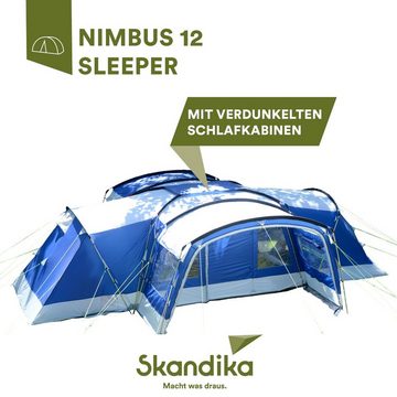 Skandika Gruppenzelt Nimbus 12 Sleeper (blau), mit Sleeper Technologie, 3 Schwarze Schlafkabinen