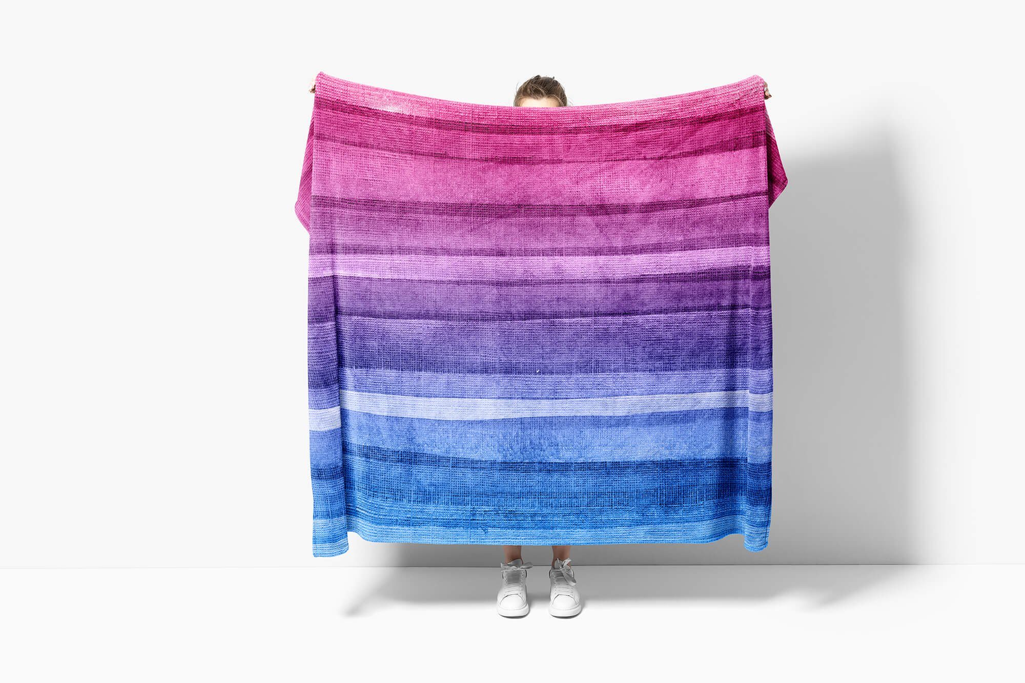 Handtuch Saunatuch Handtücher Abstrakt gestreift Baumwolle-Polyester-Mix Rosa, Pink Sinus Art mit Strandhandtuch Fotomotiv Handtuch (1-St), Kuscheldecke