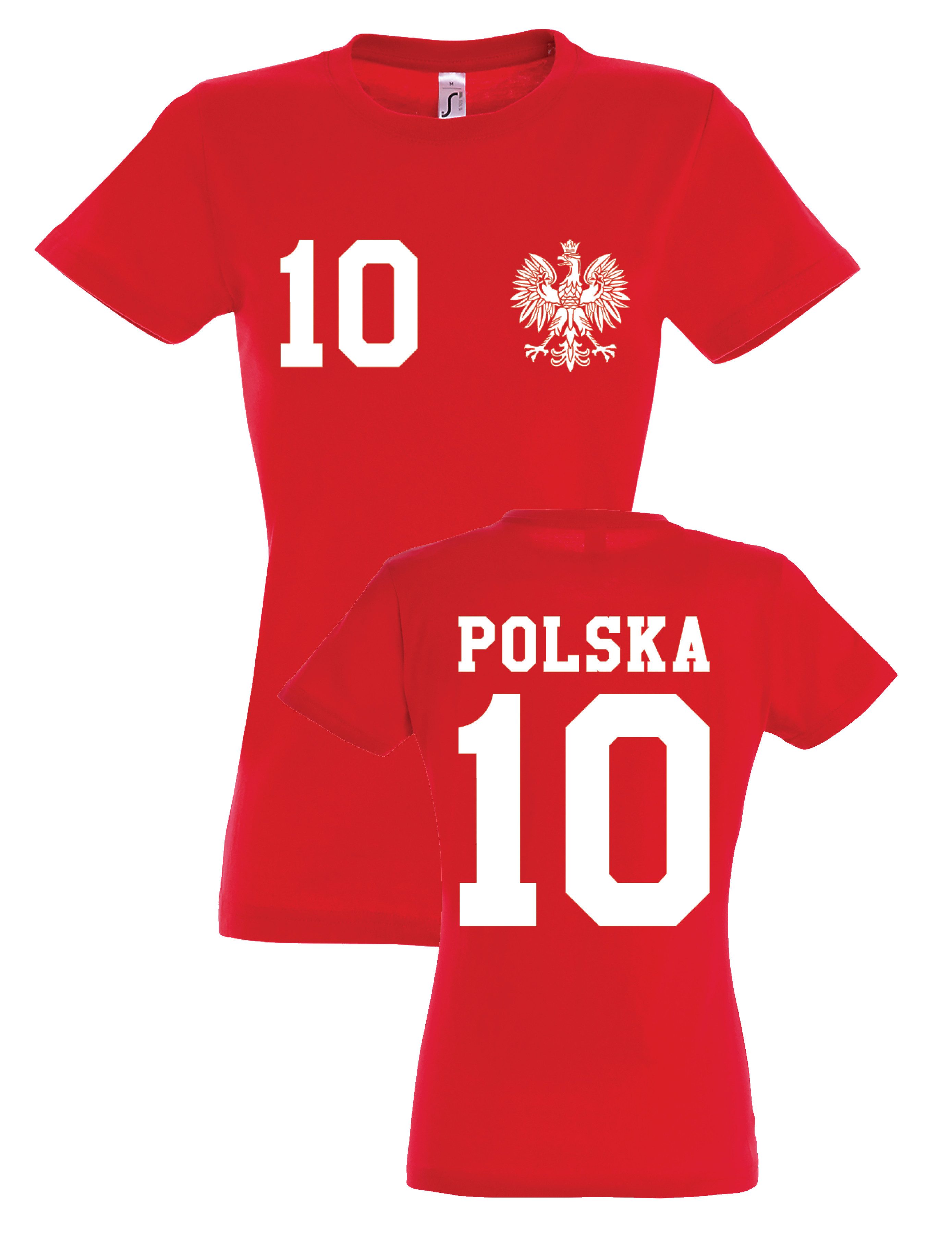 Youth Designz T-Shirt Polen Damen T-Shirt im Fußball Trikot Look mit trendigem Motiv