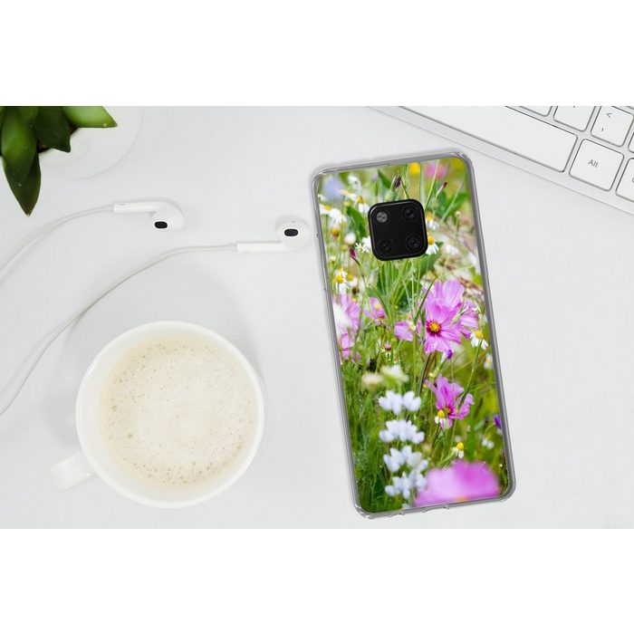 MuchoWow Handyhülle Blumen - Natur - Grün - Gras - Lila - Weiß Handyhülle Huawei Mate 20 Pro Handy Case Silikon Bumper Case OR12082