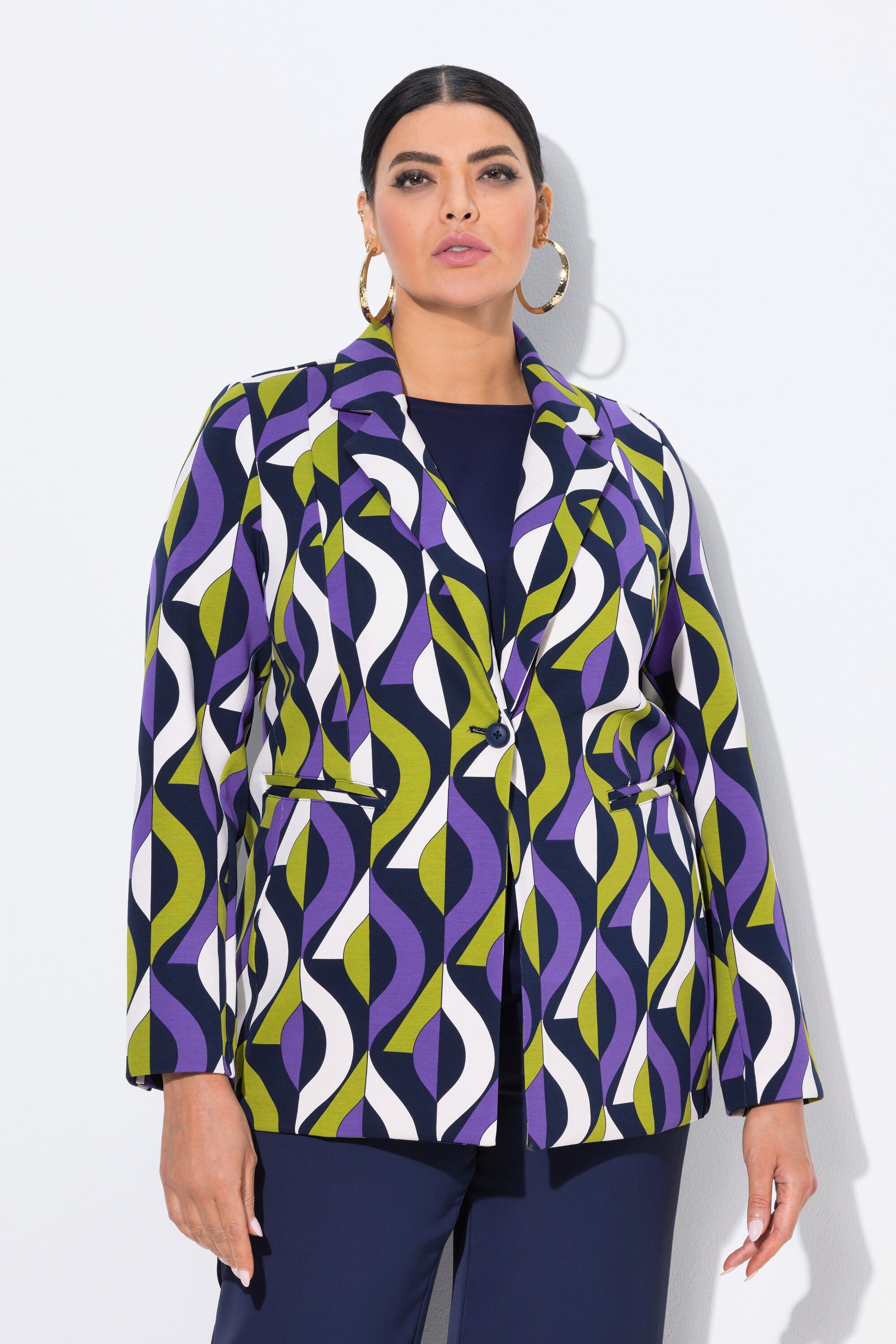 Ulla Popken Jerseyblazer Punto-Blazer grafisches Muster Reverskragen günstig online kaufen