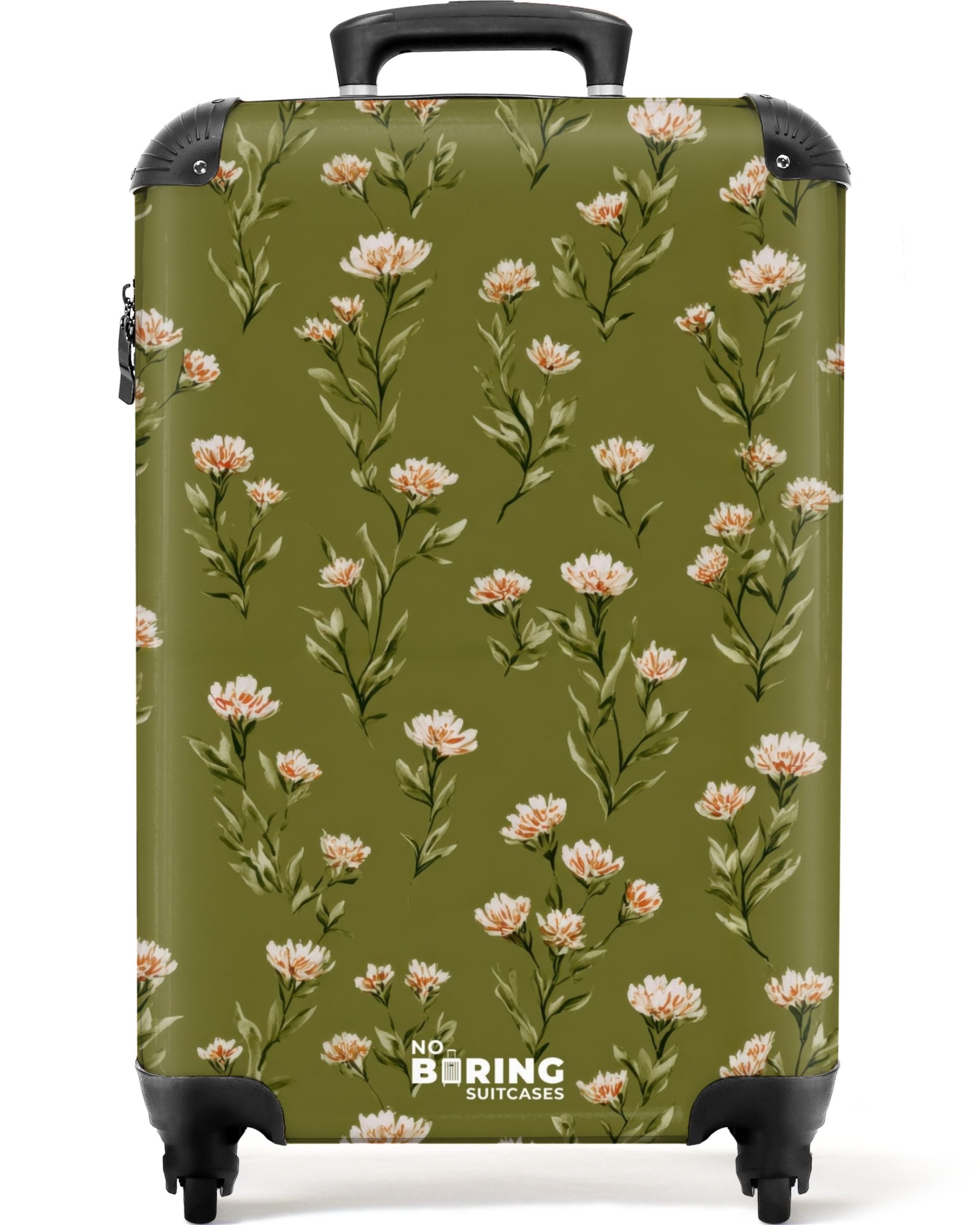 NoBoringSuitcases.com© Hartschalen-Trolley Rustikal - Blumen - Grün 55x35x20cm, Handgepäck Koffer & Trolleys, Luggage, Reisekoffer Frauen