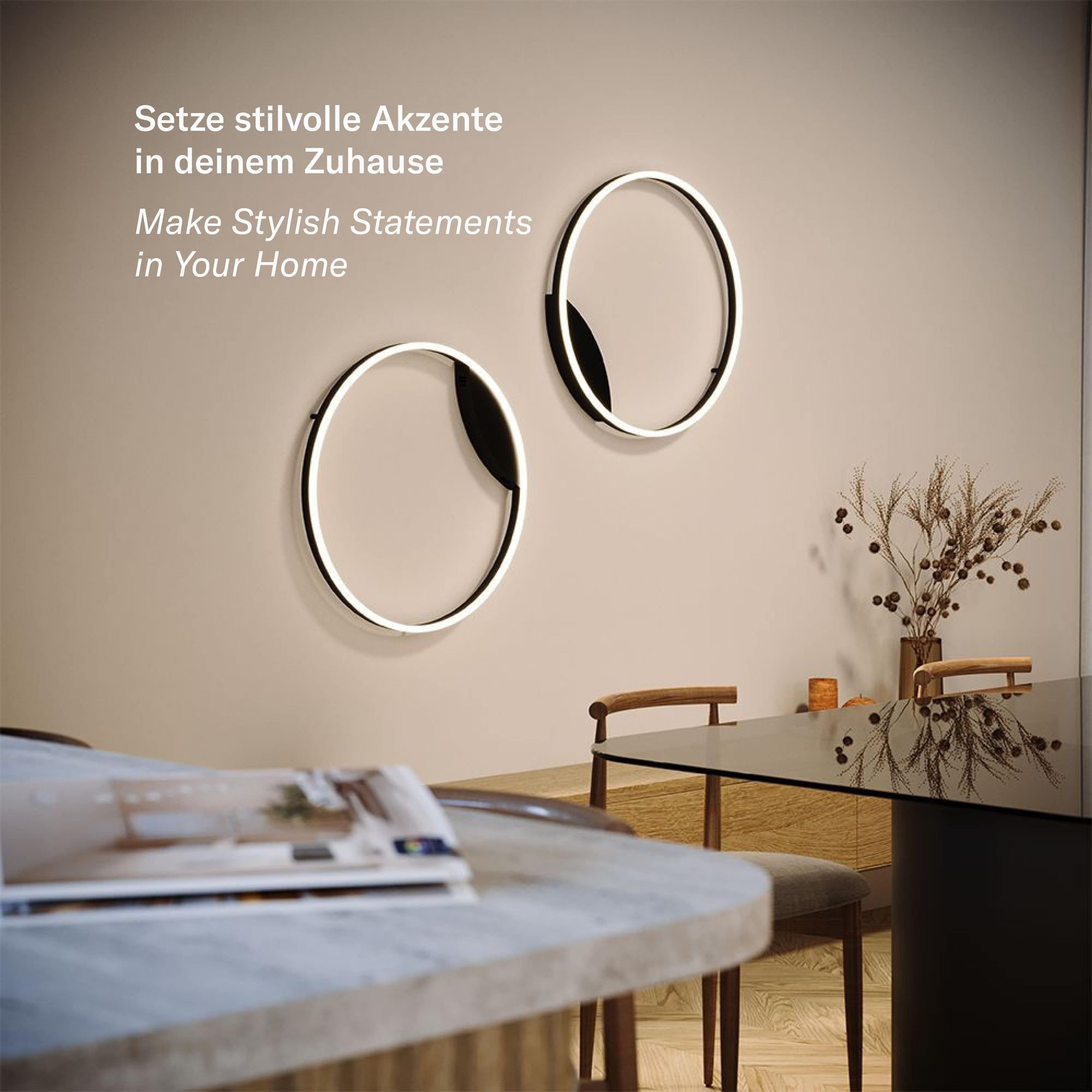 s.luce Deckenleuchte LED Ring Wandlampe & Deckenleuchte Dimmbar modern rund Schwarz, Warmweiß
