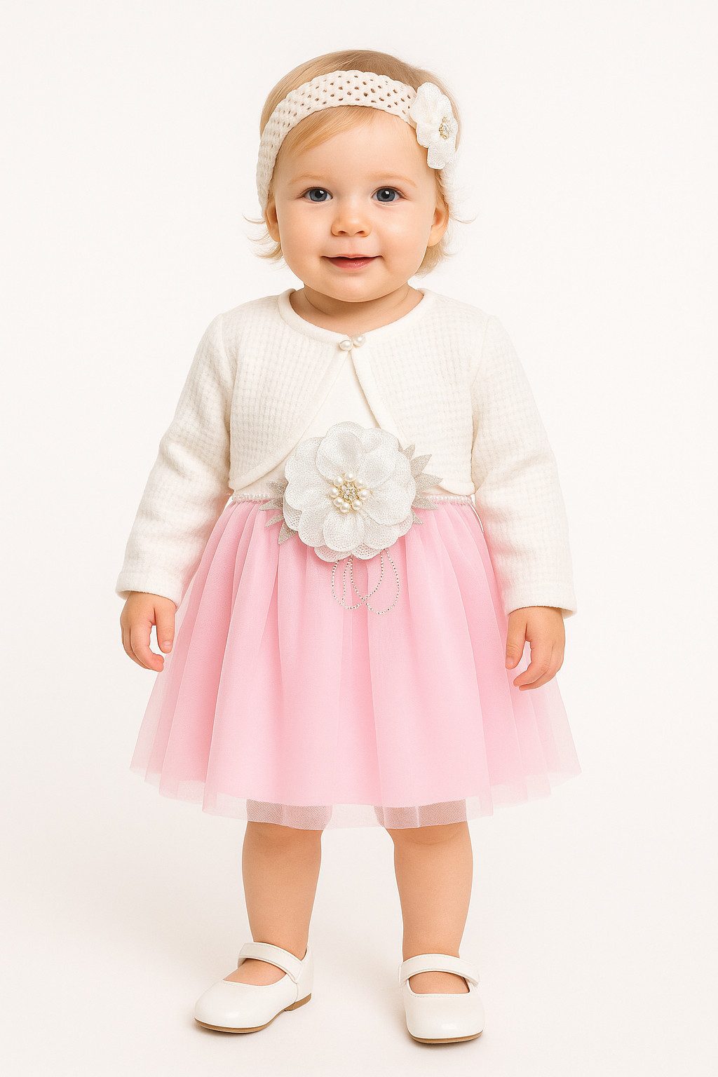 Lorey Medtec Taufkleid Prinzessin Kleid mit Tüllrock & Bolerojacke, 100 % Baumwolle, Rosa (Kleid + Jäckchen) Spitze, Tüll