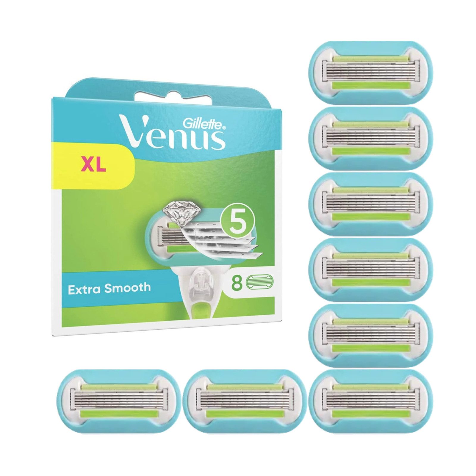 Gillette Venus Rasierklingen Extra Smooth Rasierklingen 8er Set Ersatzklingen 5-fach, 8-tlg., Gillette Venus, Flexible Klingen Für empfindliche Haut Rasur Rasierset Gleitstreifen