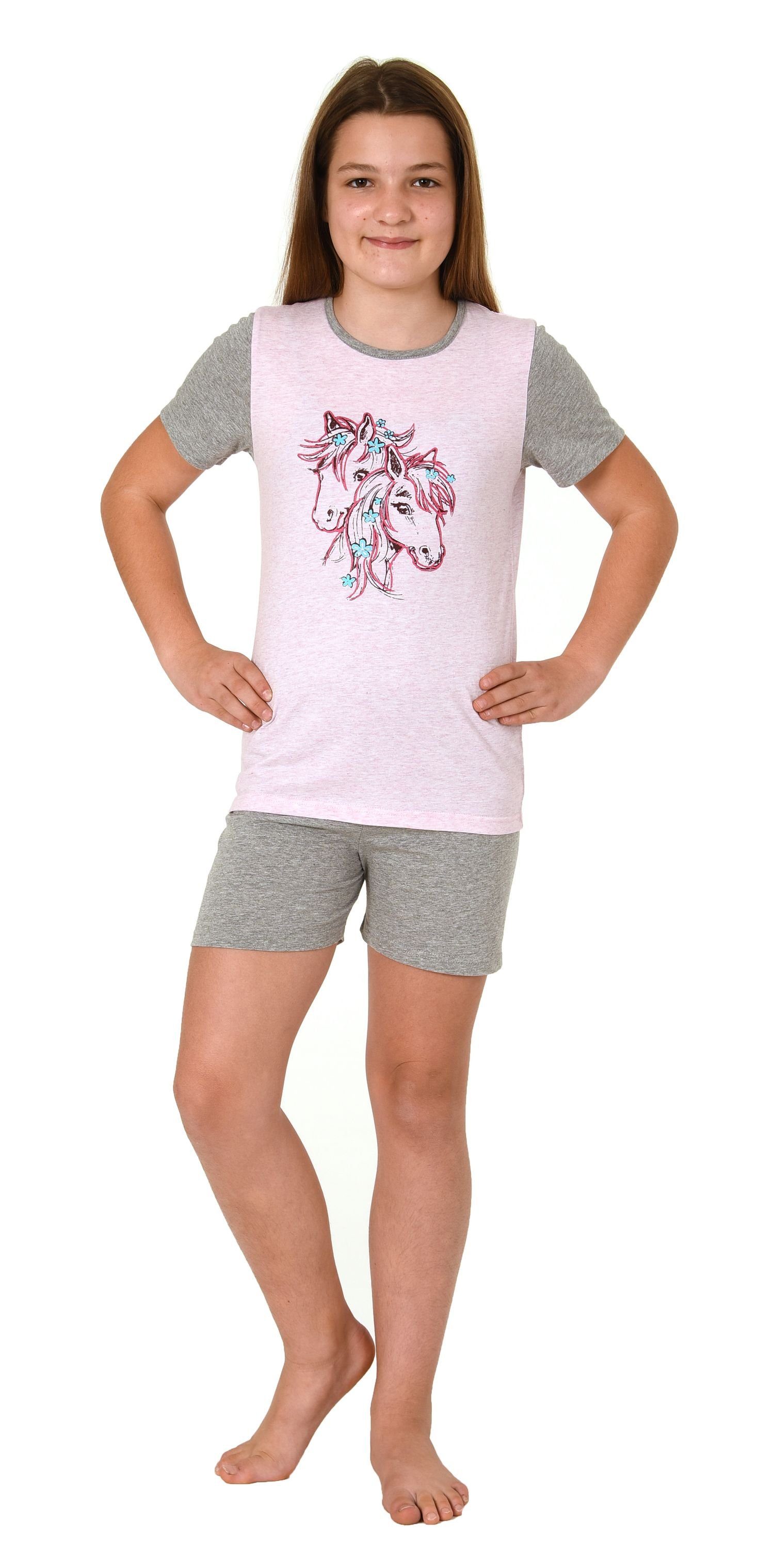 Pferde-Motiv - Pyjama Pyjama, 701 10 Normann mit 122 Mädchen rosa Shorty kurzarm