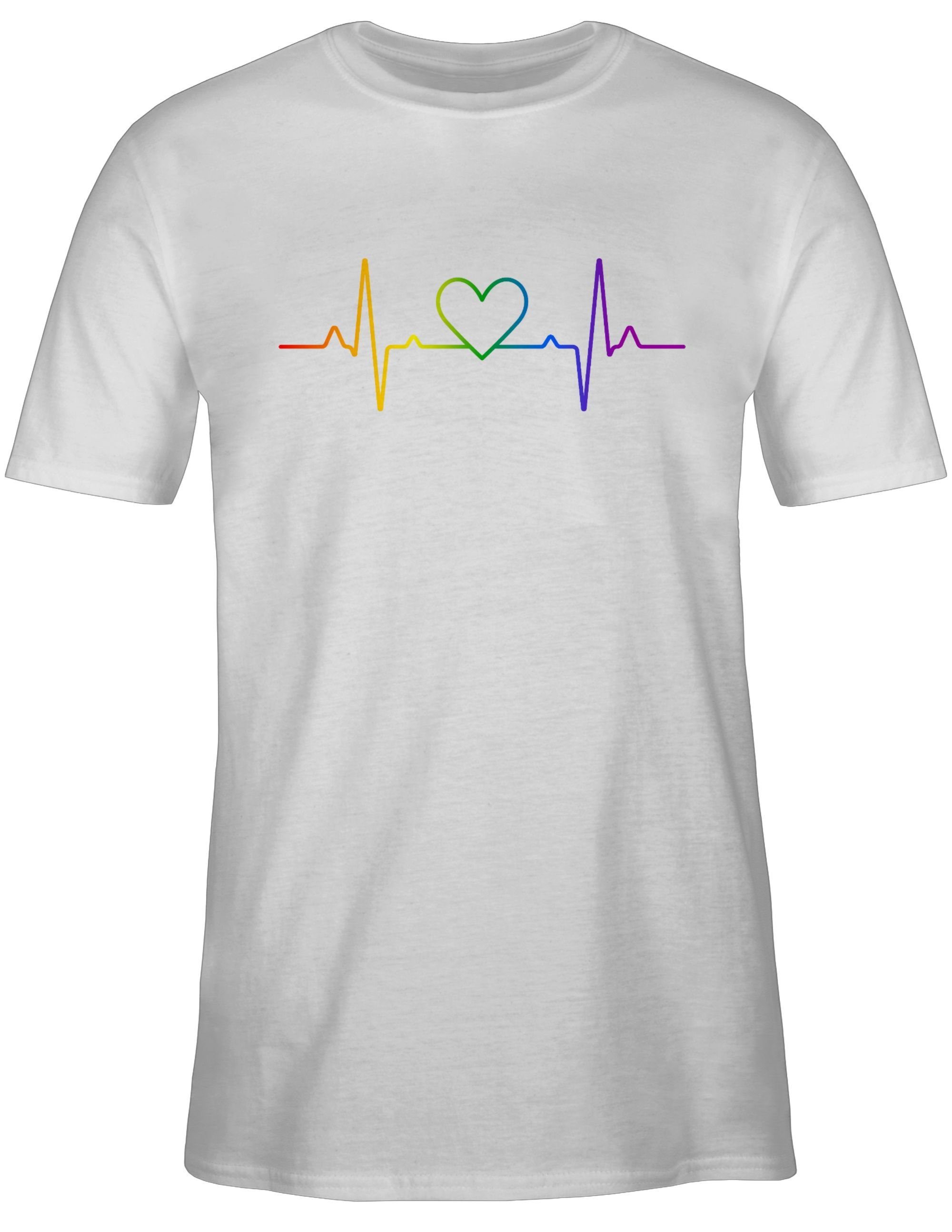 Shirtracer T-Shirt Herzschlag Regenbogen Pride Kleidung 01 Weiß LGBT
