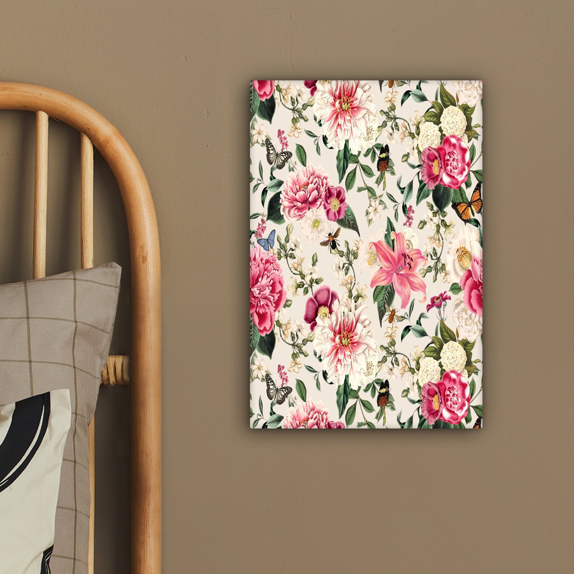 cm Insekten, bespannt fertig Gemälde, Lilie OneMillionCanvasses® Blumen - - (1 Zackenaufhänger, inkl. St), Leinwandbild Leinwandbild 20x30