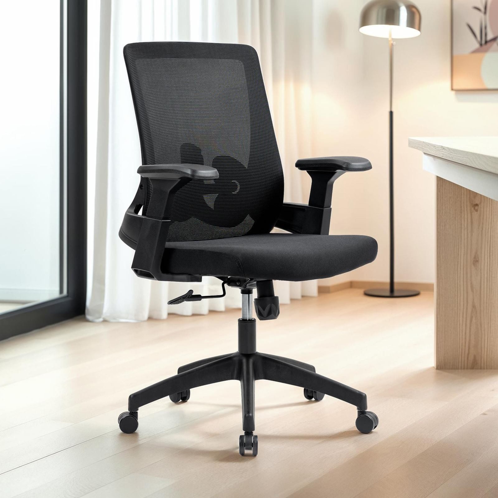 IDIMEX Drehstuhl CAPVAL, Drehstuhl höhenverstellbar mit Lendenstütze & Mesh-Rücken schwarz