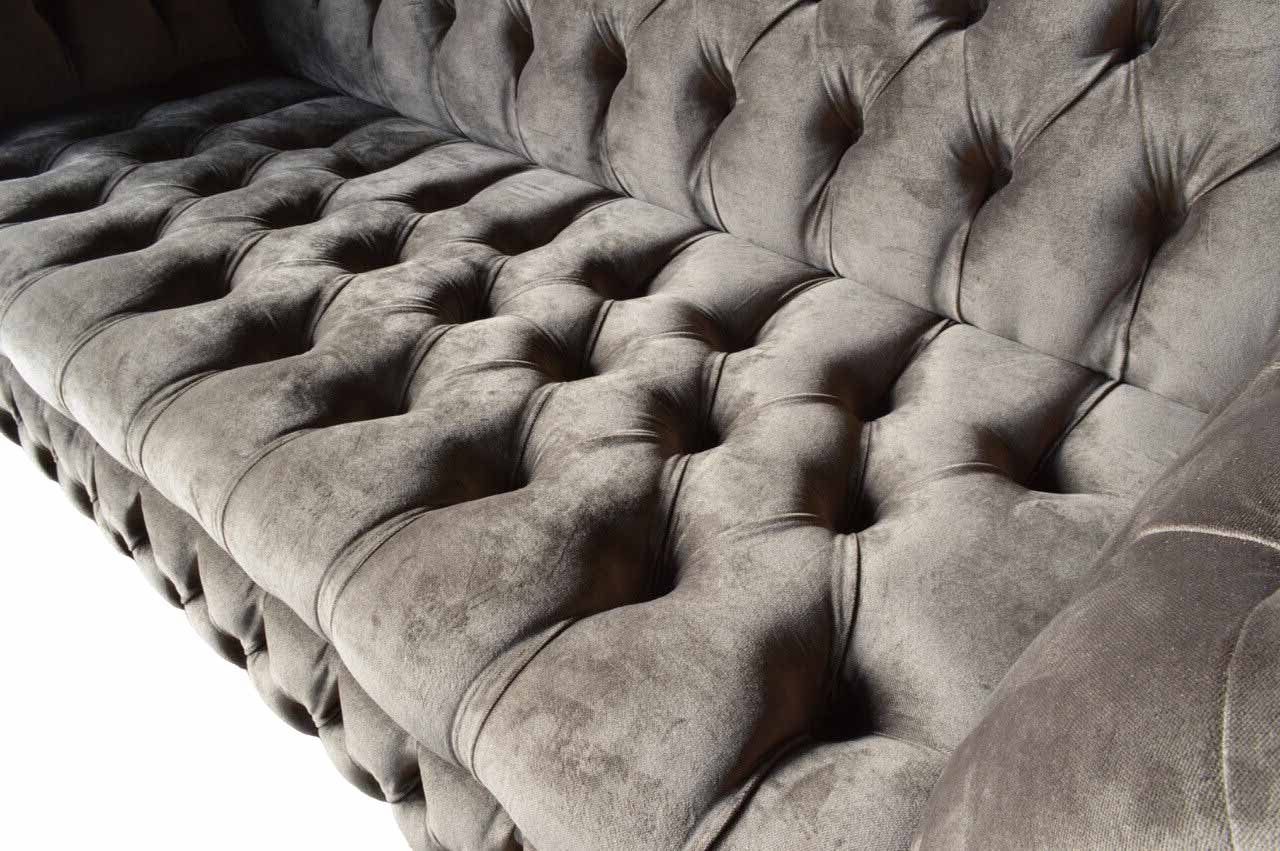 Chesterfield Samt Dreisitz Taupe, Made Europe Couch Möbel 230cm Englische JVmoebel Sofa Sofa In Büro