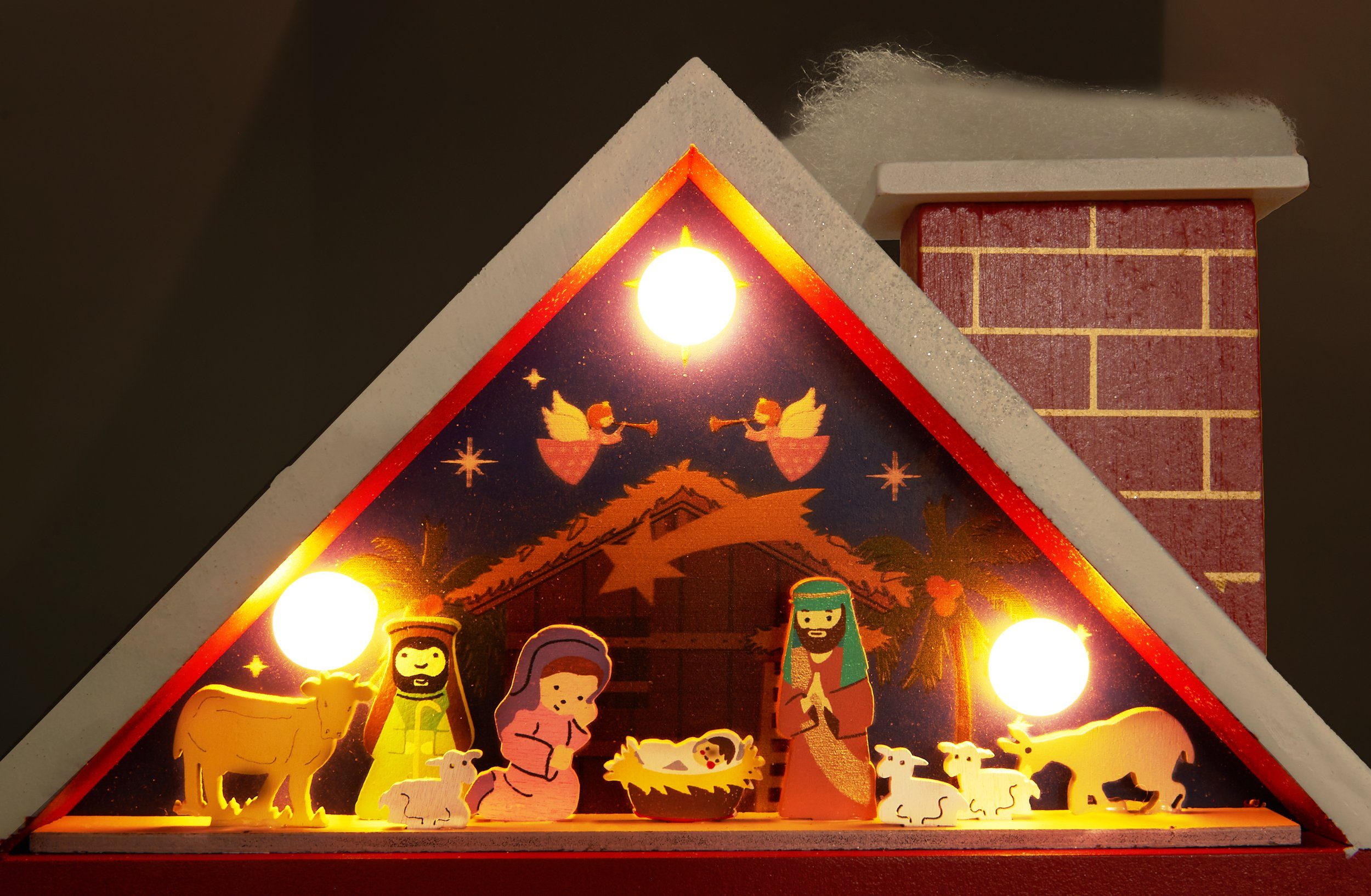 BRUBAKER befüllbarer Adventskalender Weihnachtskalender zum Befüllen - Kalender Weihnachten 21 x 9 x 30 cm (Wiederverwendbar, 1-tlg), Weihnachtshaus Krippenspiel Rot - LED-Beleuchtung