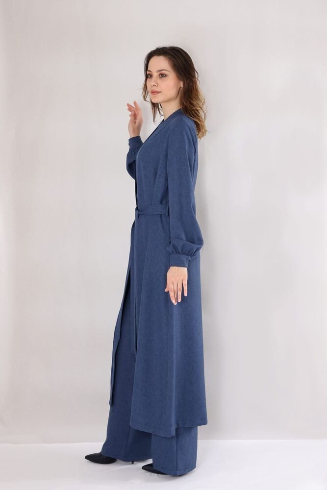 fashionshowcase Blusenkimono Langer Damen Cardigan in Leinenoptik mit Gürtel Langärmlig, Oversize Schnitt – Bild 4 von 5