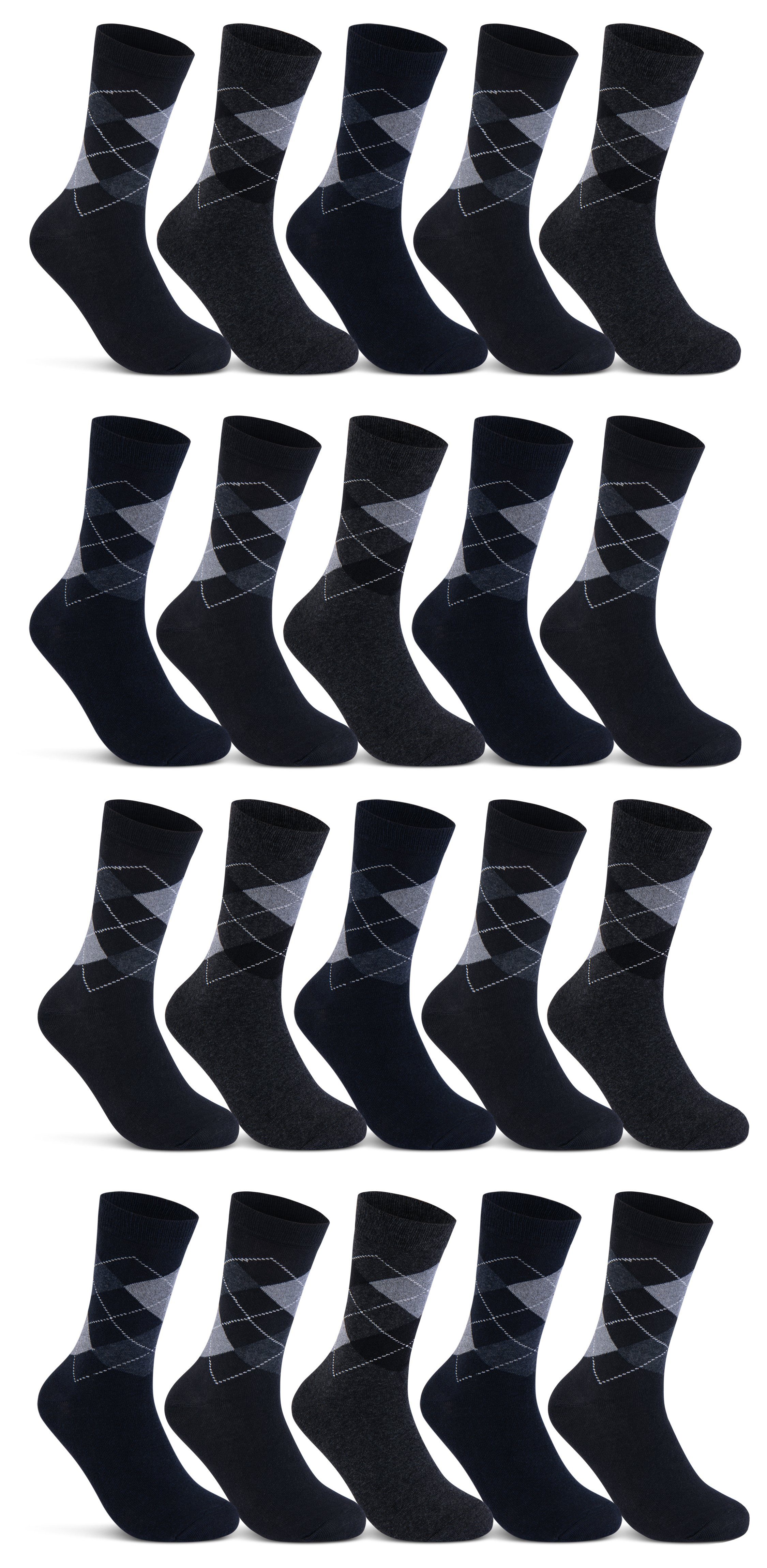 sockenkauf24 Socken 10 I 20 I 30 Paar Damen & Herren Business Socken Baumwolle (Karo, 10-Paar, 39-42) mit Komfortbund Strümpfe - 10700 WP