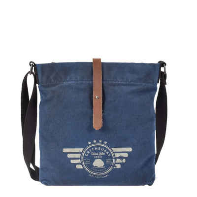 Greenburry Umhängetasche Aviator Blue Edition, used Look Canvas mit Lederbesatz, Schultertasche, Messenger 33x33cm