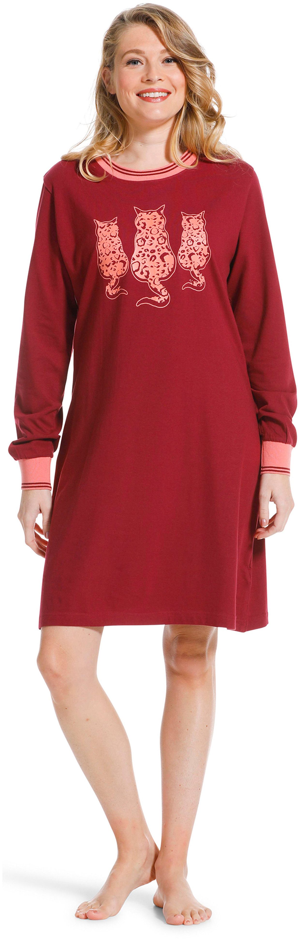 Pastunette Nachthemd Damen Schlafshirt mit langem Arm mit Katzen (1-tlg) Mo günstig online kaufen