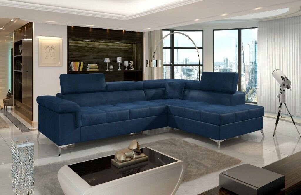 JVmoebel Ecksofa, Ecksofa L-Form Sofa Couch Design Polster Schlafsofa Textil Blau