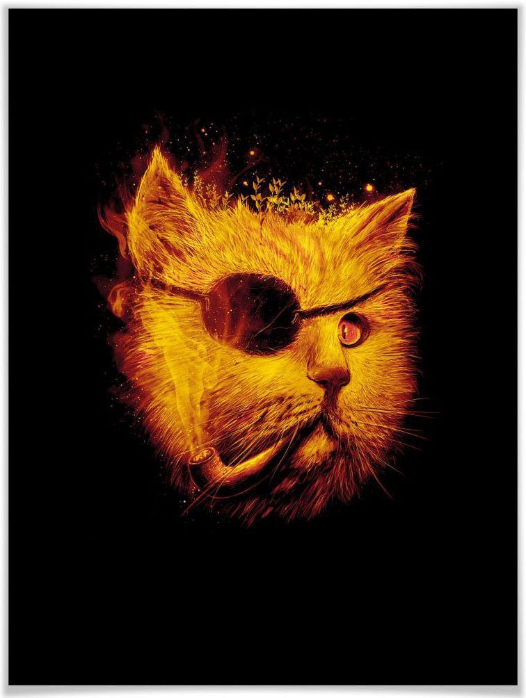 Wall-Art Poster Katze Pirat Kater Dedektiv Schwarz, Tiere (1 St), Poster, Wandbild, Bild, Wandposter