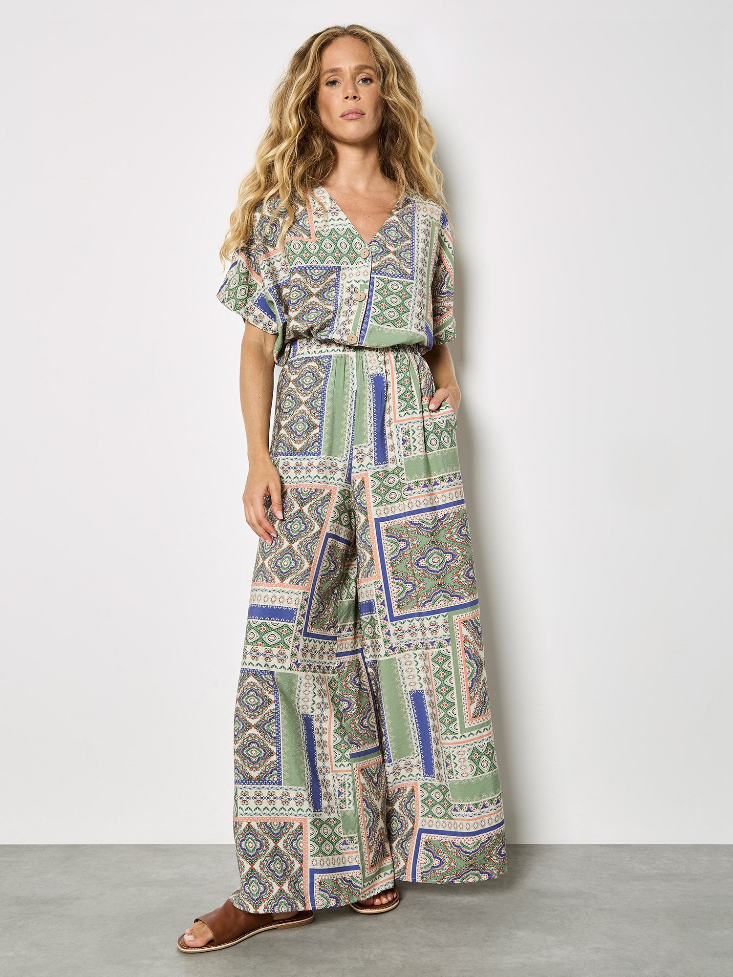 Apricot Palazzohose Folk Patchwork-Hose mit weitem Bein Gemustert günstig online kaufen