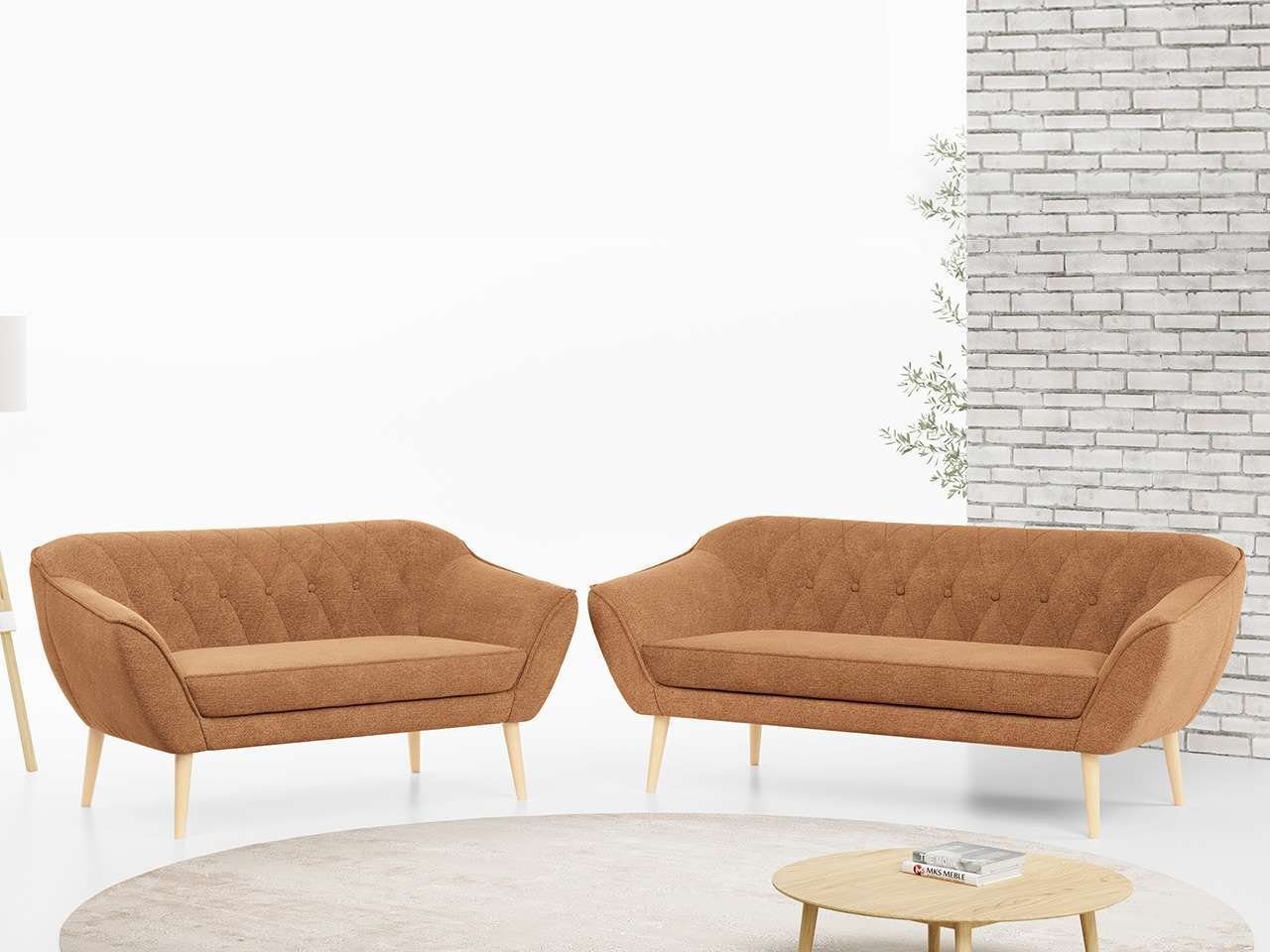 MKS MÖBEL Sofa PIRS 3 2, Skandinavischer Stil, Gesteppte Polsterung, Moderne Sofa Set 3 + 2 Orange Matana