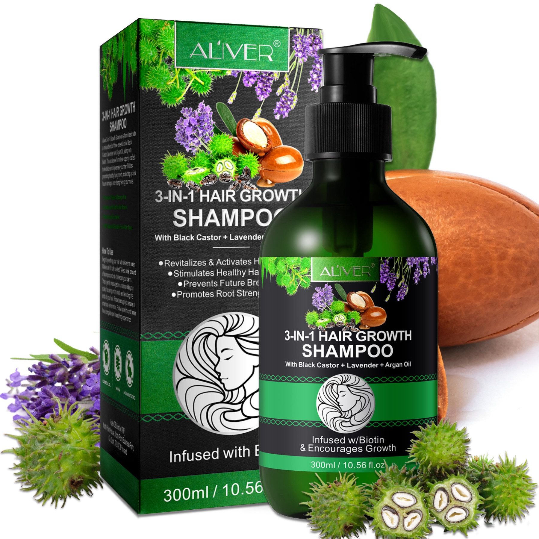 ALIVER Haarshampoo Kopfhaut Pflege Haarwachstum mit Rizinusöl Lavendelöl Arganöl Vegan, 1-tlg., Vegan, Shampoo, Pflegend