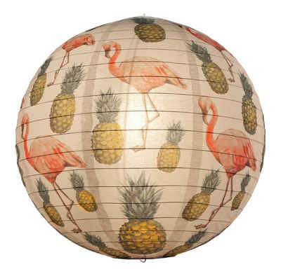Globo Lampenschirm PARADIES, Weiß, Flamingo-Muster, Ø 40 cm, ohne Pendelaufhängung