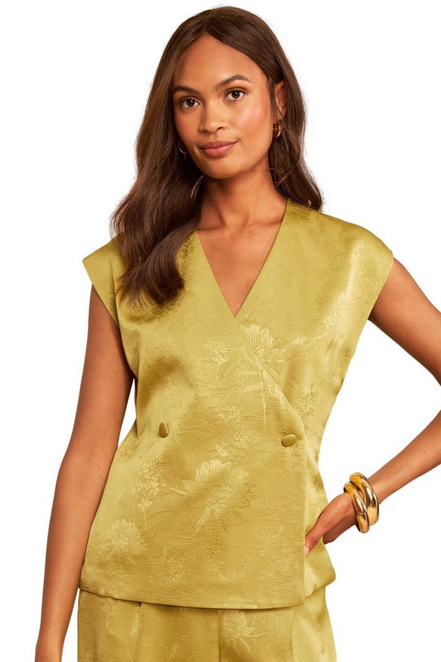 Love & Roses Satinbluse Love & Roses geknöpfte Wickelbluse, Satin-Jacquard (1-tlg)