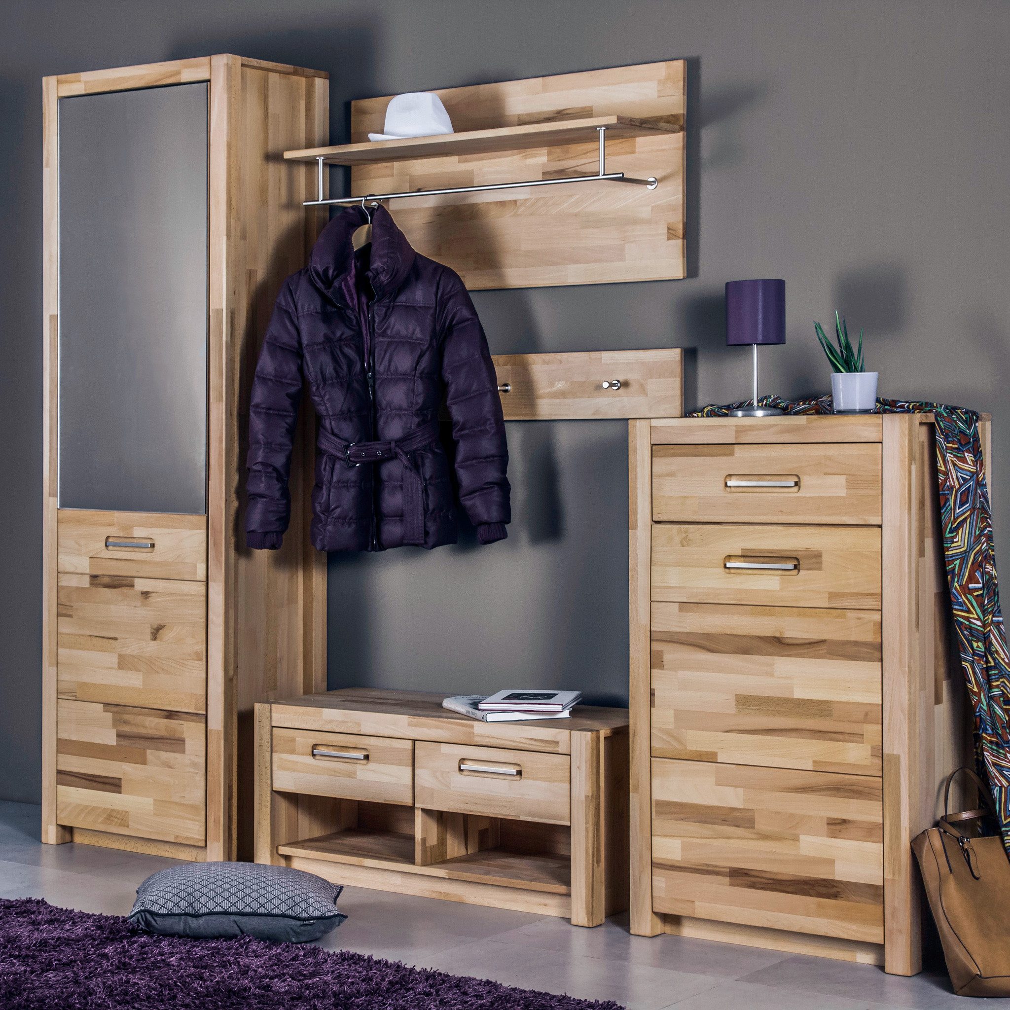 MCA furniture Garderoben-Set H Garderobenset Fenja Kernbuche massiv geölt, (4-St)
