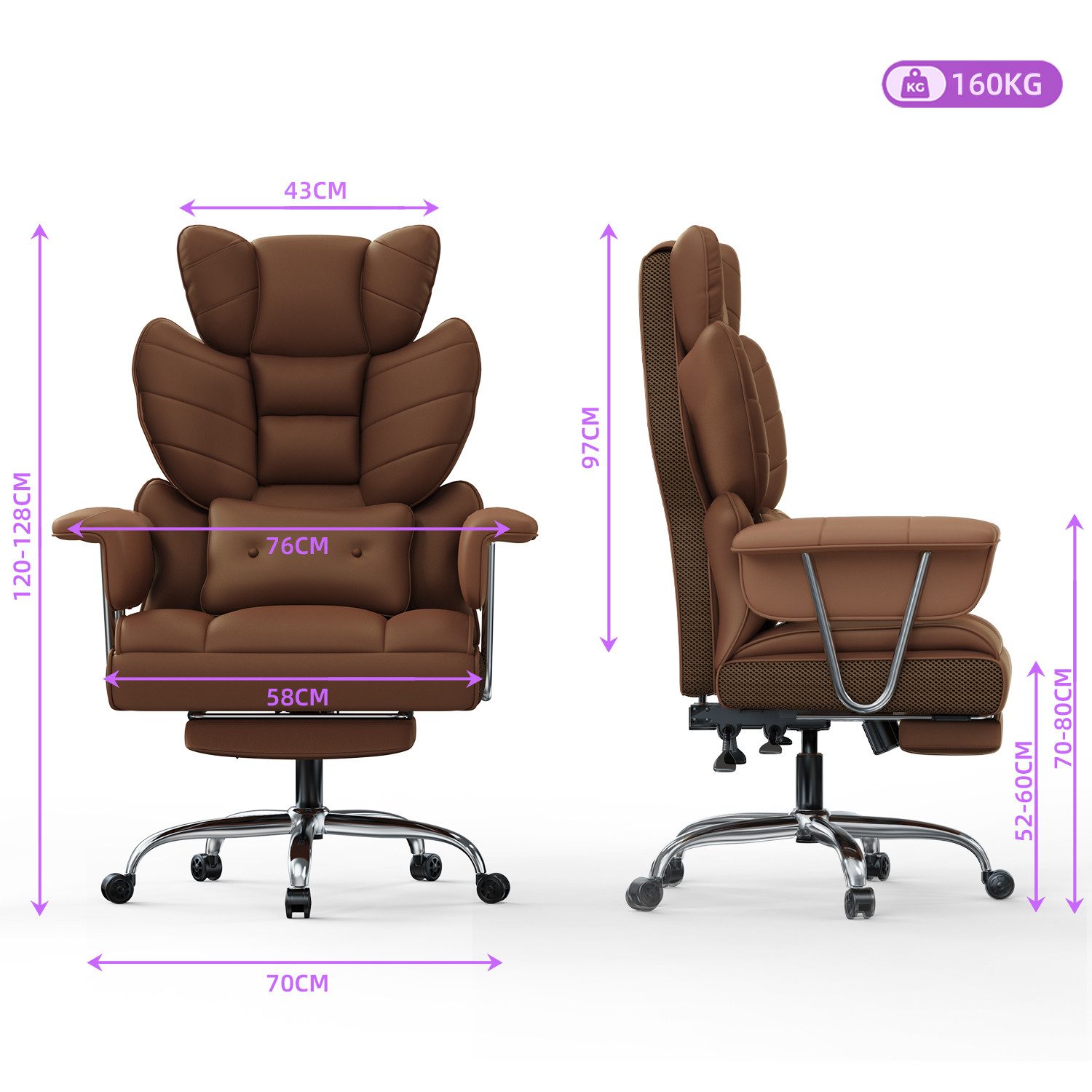 ZAISZE Bürostuhl Ergonomischer Leder Chefsessel mit Fußstütze – Komfort & Stil (Spar-Set), Hochlehner,Kopfstütze & Lordosenstütze,Höhenverstellbar & Drehbar