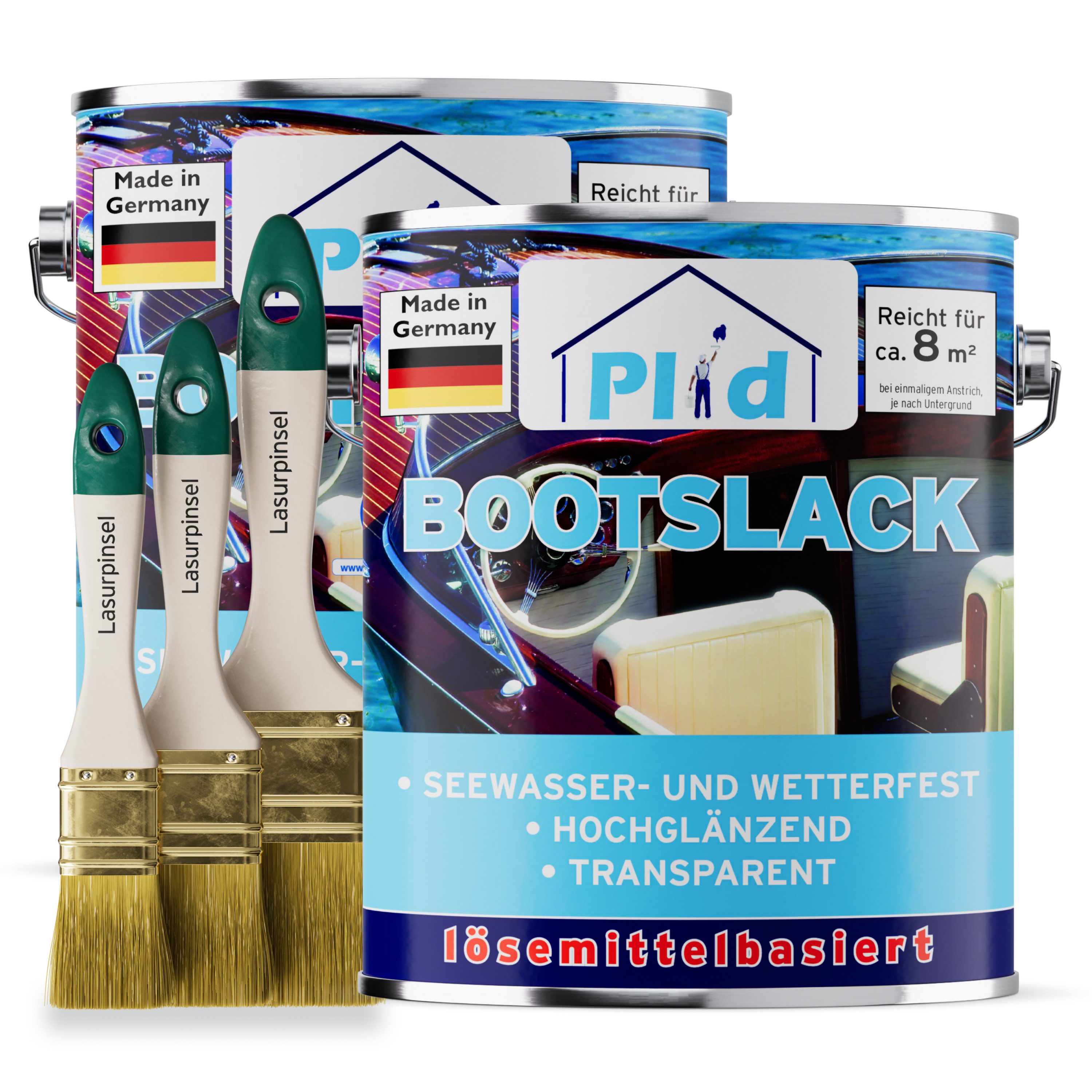 plid Klarlack Premium Bootslack Klarlack Parkettlack Holzlack Anstreichset, Schnelltrocknend