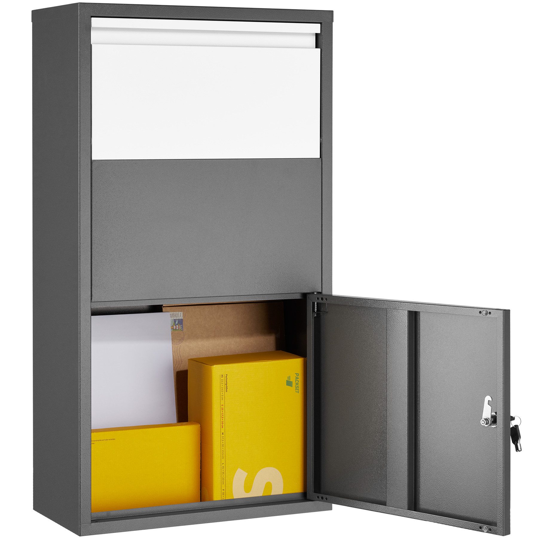 tectake Wandbriefkasten Postbox mit integrierter Rückholsperre, Paketmaße bis 39 x 30 x 12 (Briefkasten Fortress, in anthrazit), Zylinderschloss mit 2 Schlüsseln, zur Wandmontage, aus Stahl