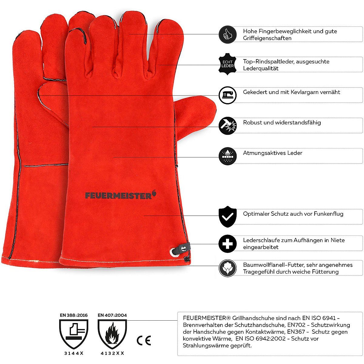 Baumarkt Grills Feuermeister Grillhandschuhe 2er-Set Premium Spalt-Leder Grill-Handschuhe