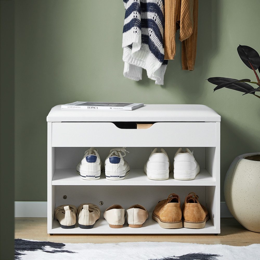 SoBuy Wandgarderobe FSR25-W+FRG48-W, Wandgarderobe-Set Flurmöbel Schuhbank mit Sitzfläche Wandgarderobe