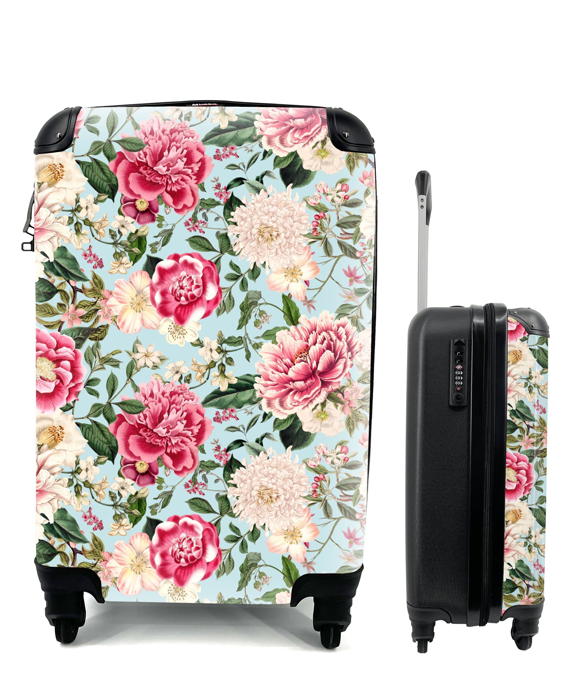 MuchoWow rollen, Ferien, für - - Farben Handgepäck Rollen, Blumen Trolley, Reisetasche Muster, 4 Handgepäckkoffer Reisekoffer mit