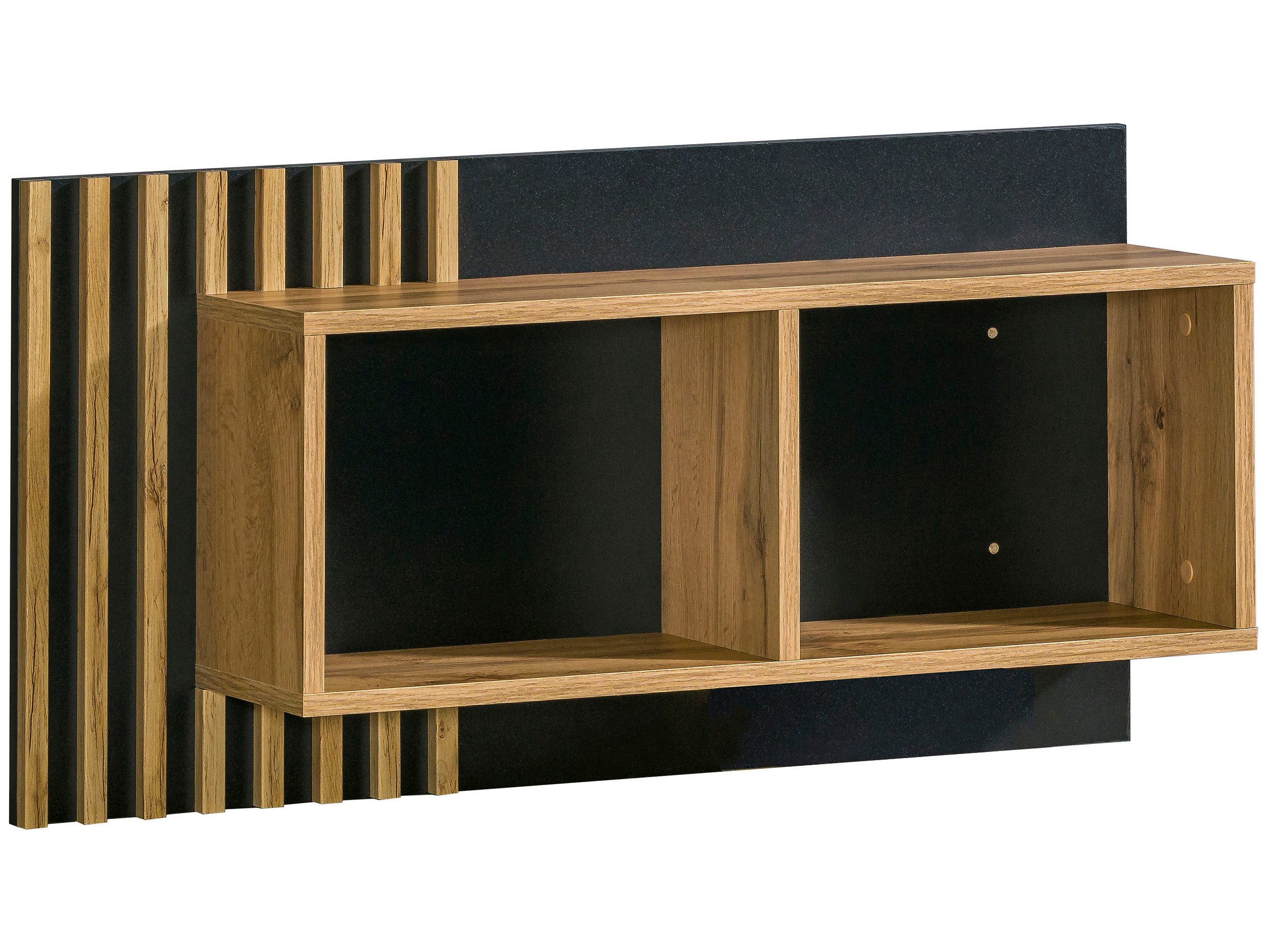 Beautysofa Wandregal Lamelo mit 2 offenen Fächern, Lamellenoptik, Eiche Wotan/Schwarz, modernes Loft-Design