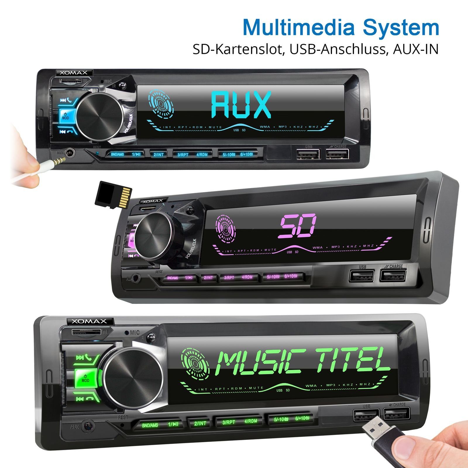 mit XOMAX Bluetooth, IN, USB, Autoradio 2x 1 SD, DIN AUX XM-R279: Autoradio