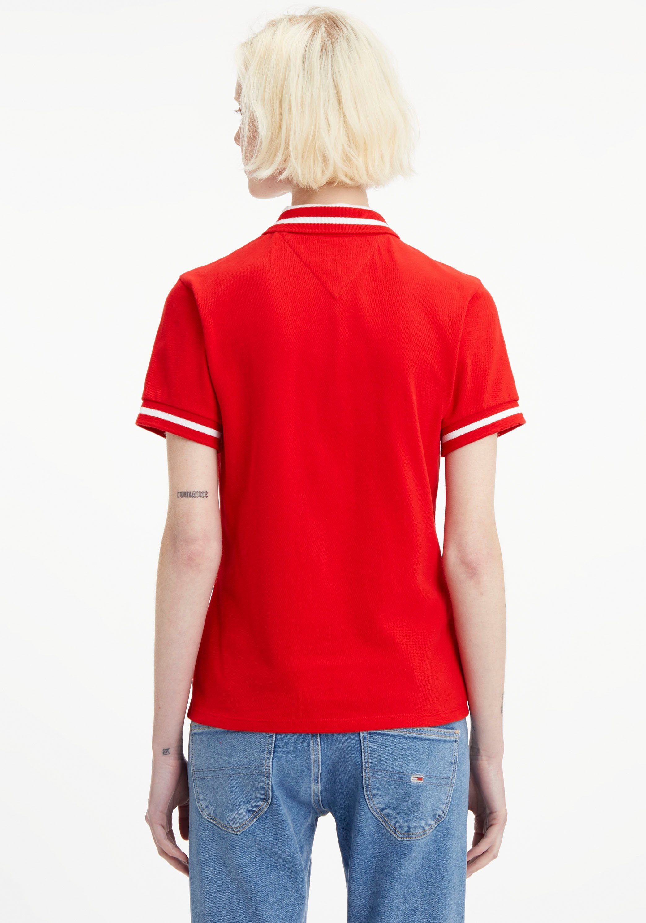 Tommy Jeans Poloshirt TJW ESSENTIAL TIPPING Deep-Crimson Jeans POLO Label-Flag & Kontraststreifen Tommy mit