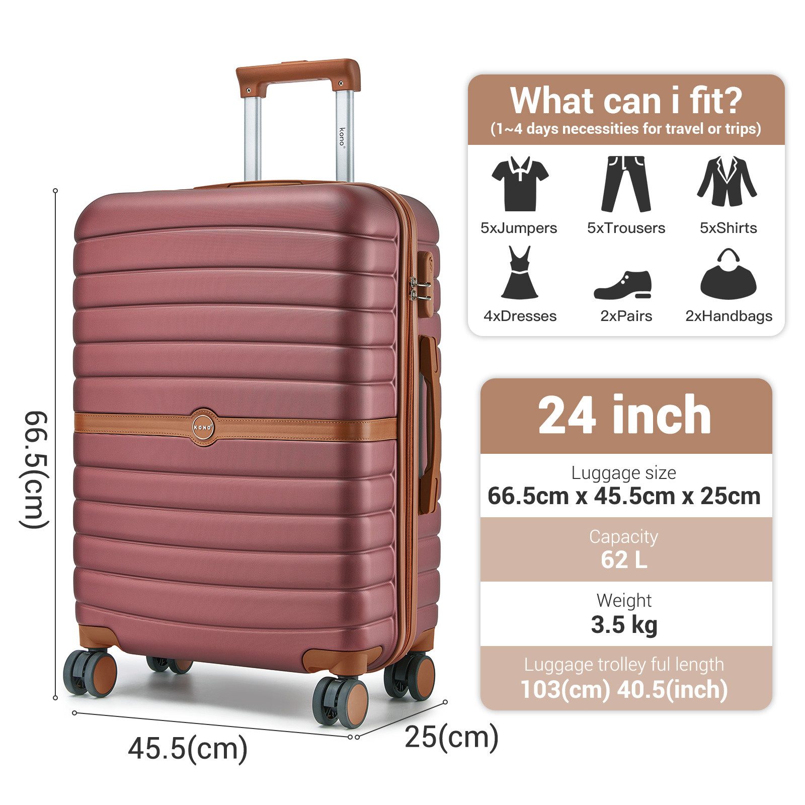 KONO Handgepäckkoffer Koffer Trolley ABS+PC Hartschalenkoffer