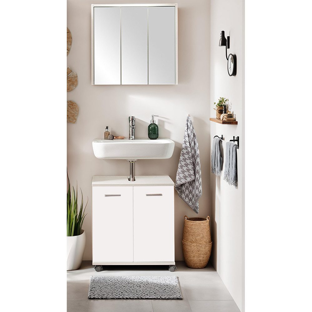 Lomadox Badmöbel-Set PROVIDENCE-80, (Spar-Set, 2-St., Midischrank Hängeschrank), in weiß matt, Made in Germany, Metallgriffe, modern