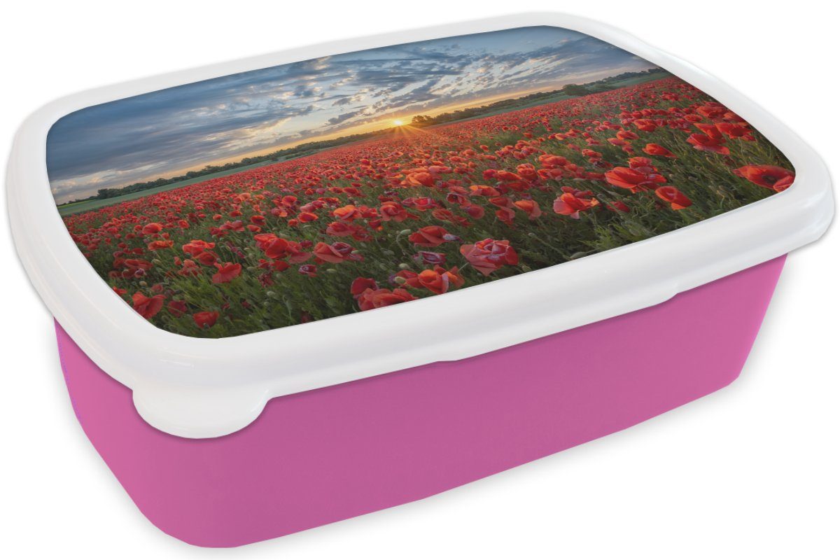 für Kinder, Erwachsene, Kunststoff, - Snackbox, Mohn Kunststoff Lunchbox Blumen (2-tlg), MuchoWow rosa Rot, Brotbox - Brotdose Mädchen,