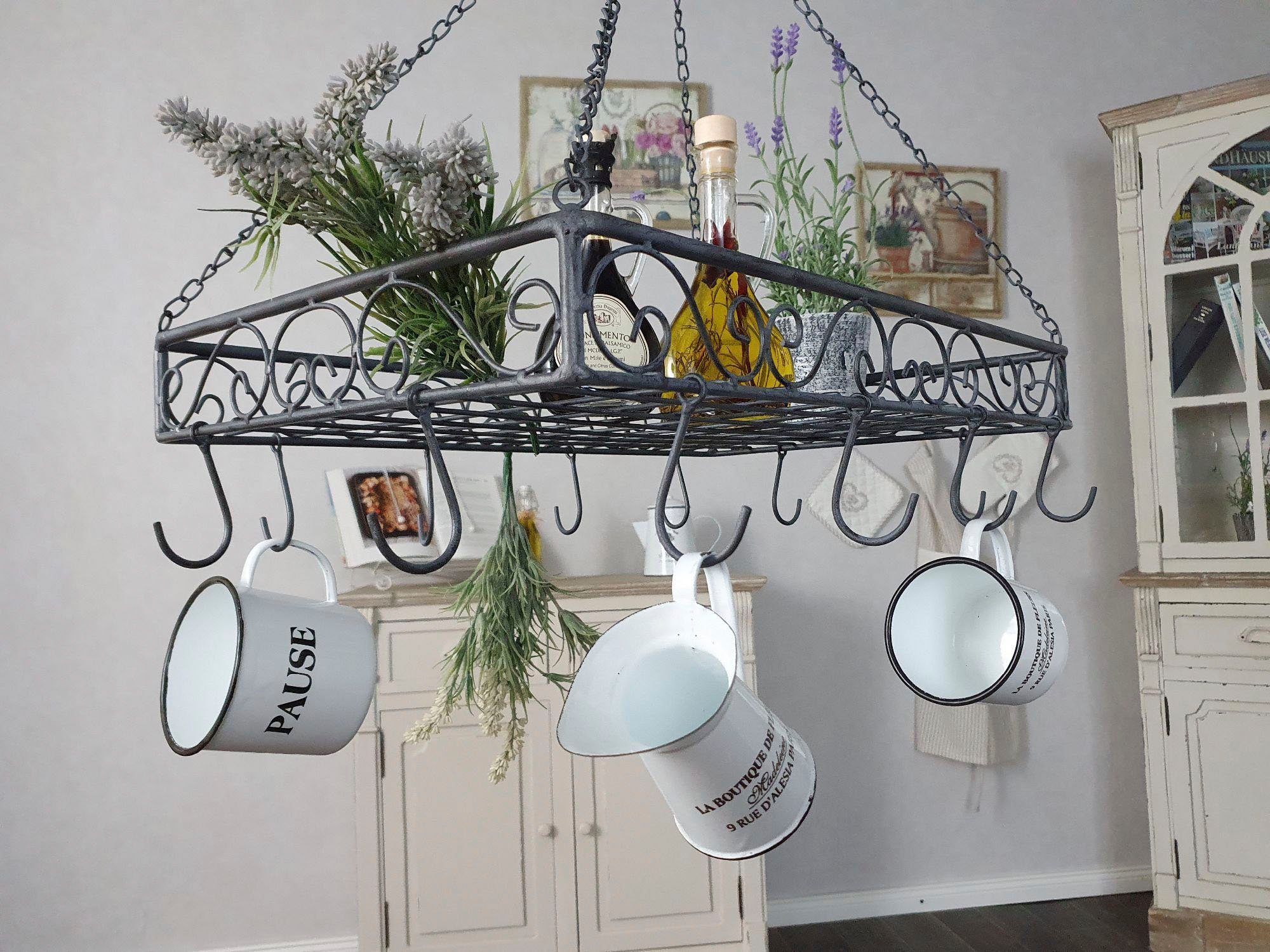 Ambiente Haus Hängekorb Topfhänger aus Eisen in Grau - 60 cm (1 St)